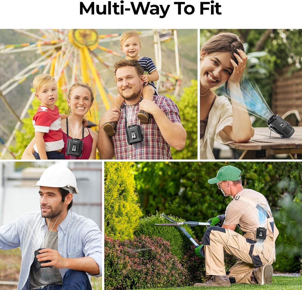 Portable Waist Fan Clip On, MAX 40H Work Time, 10000Mah Rechargeable Wearable Shirt Fan with Light, 16000RPM Powerful 5 Speeds Belt Fans Personal Cooling Fans for Outdoor Jobsite Travel