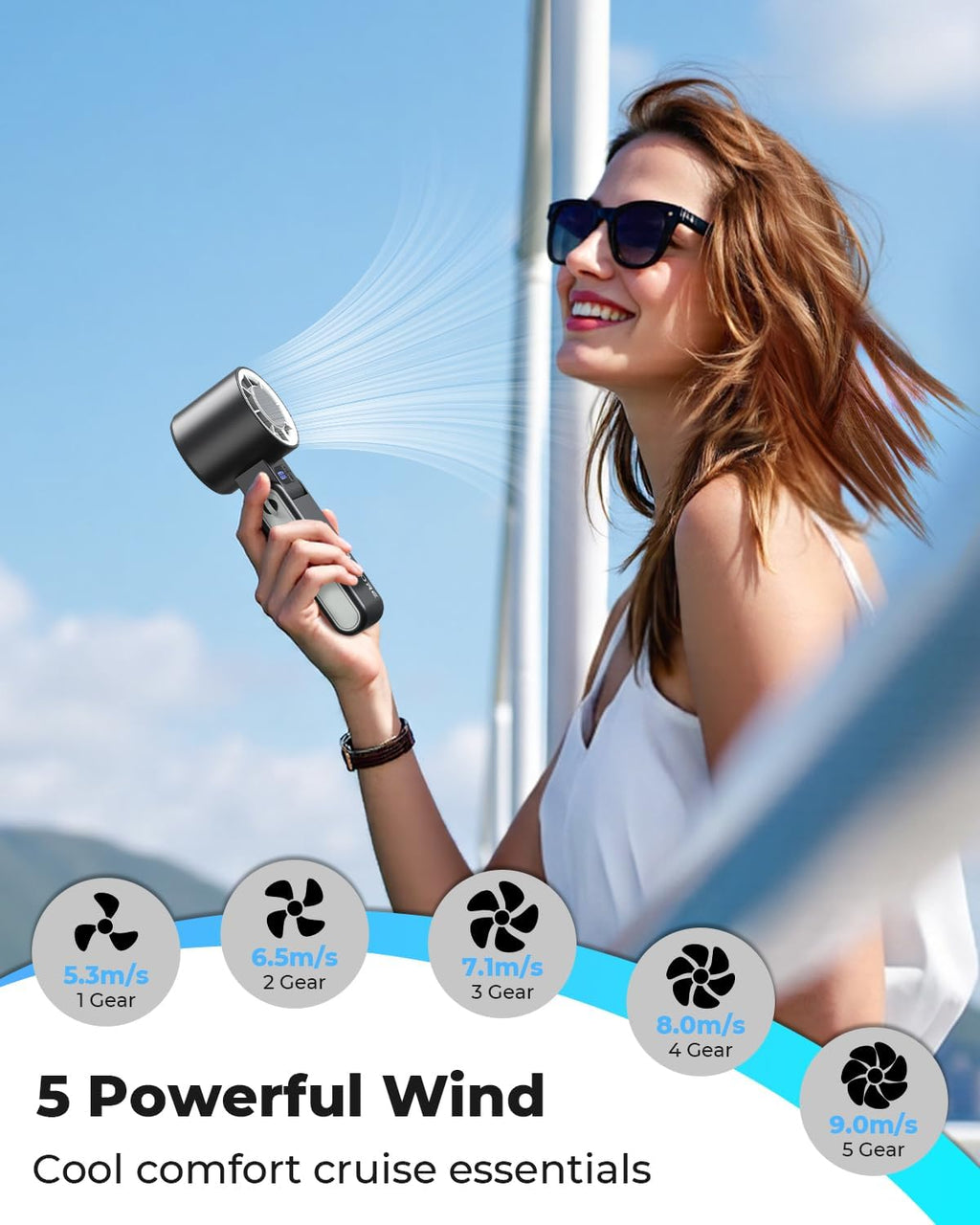 Portable Handheld Cooling Fan with Ice Plate – 5000mAh Rechargeable Personal Fan, Instant Cooling