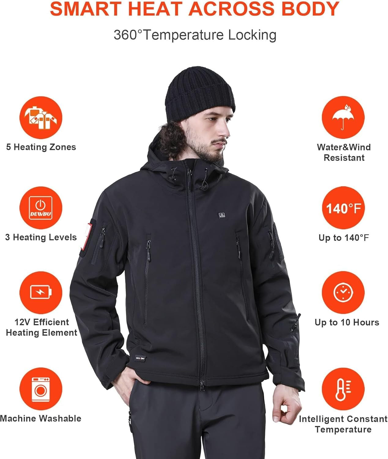 Men’s Heated Jacket with 12V Battery Pack, Electric Heating Coat, Soft Shell Waterproof Winter Jacket with Adjustable Temperature for Outdoor Work, Hunting, Hiking & Skiing