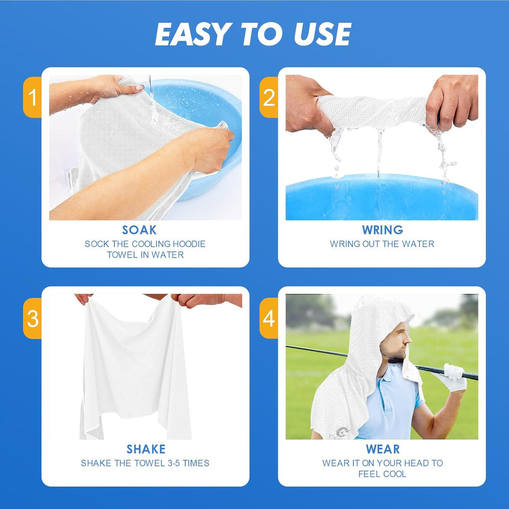 UPF 50 Cooling Hoodie Towel – Instant Cooling Neck & Face Towel for Sports, Gym, and Outdoor Activities