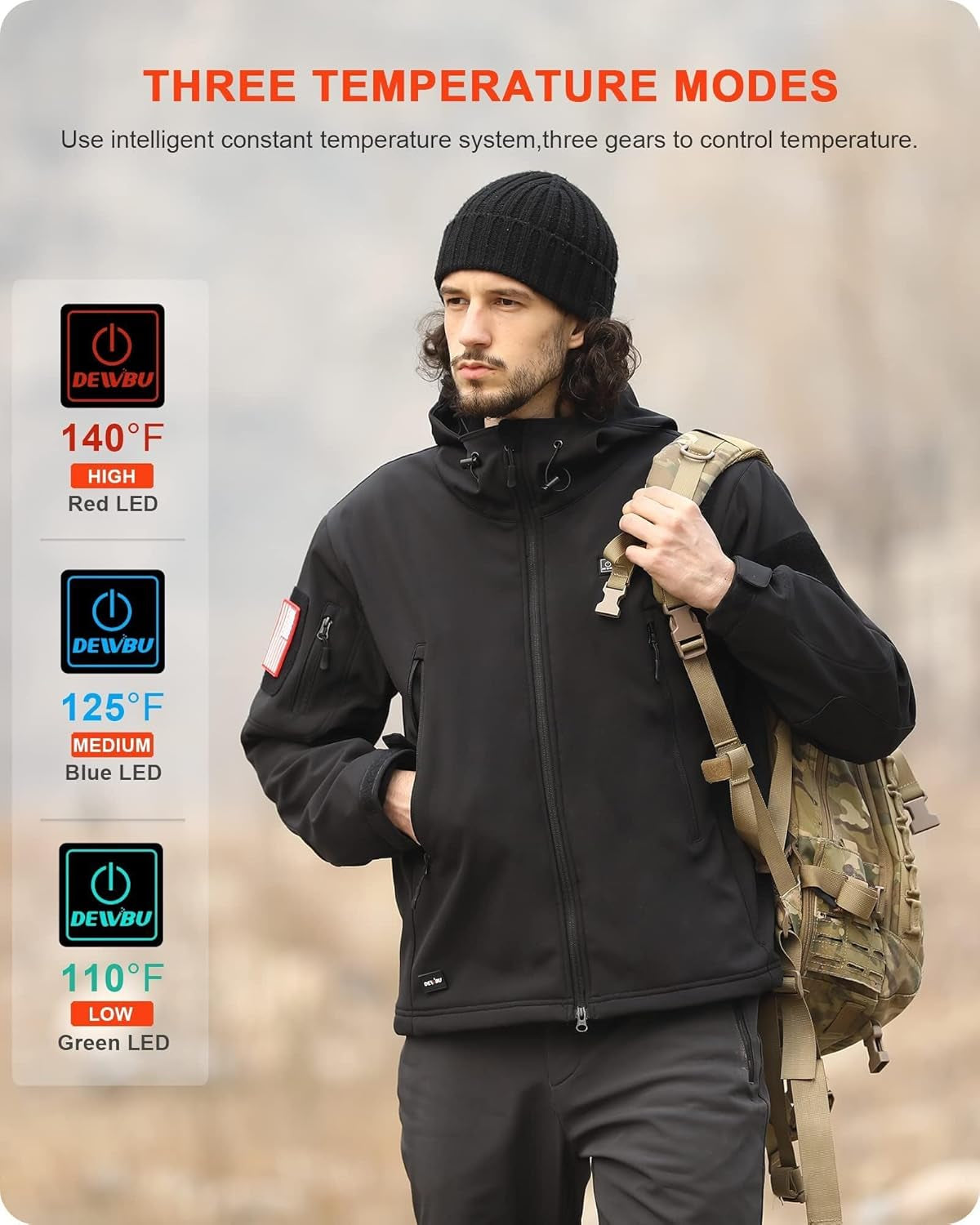 Men’s Heated Jacket with 12V Battery Pack, Electric Heating Coat, Soft Shell Waterproof Winter Jacket with Adjustable Temperature for Outdoor Work, Hunting, Hiking & Skiing