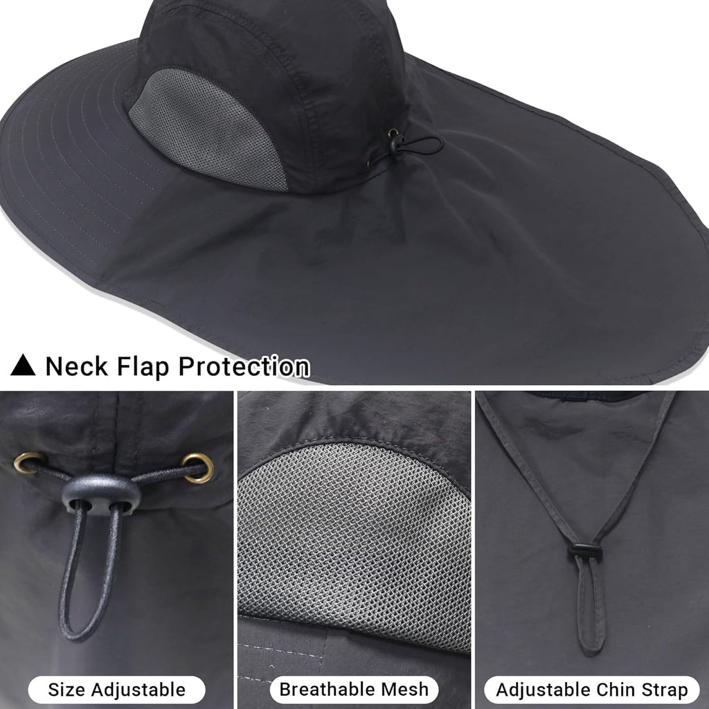 Sun Hat with Neck Flap for Men and Women – UPF 50+ UV Protection Wide Brim Bucket Hat for Fishing, Hiking, Safari and Outdoor Activities