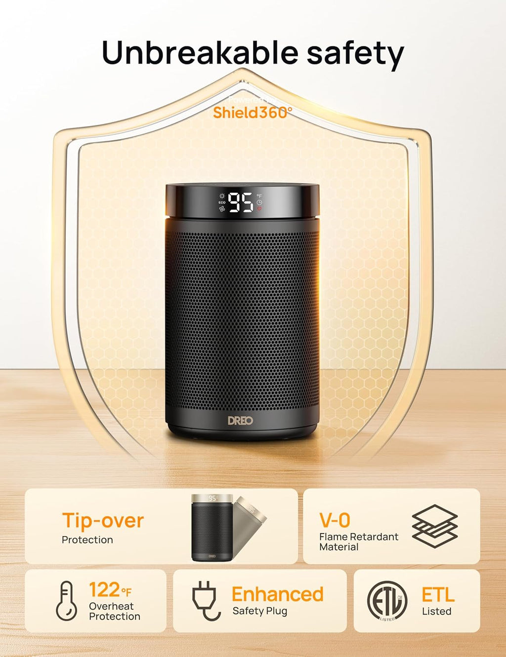 Portable 1500W Space Heater with Smart Thermostat, Digital Display & Eco Mode – Fast Heating Ceramic Indoor Heater for Bedroom, Office & Home