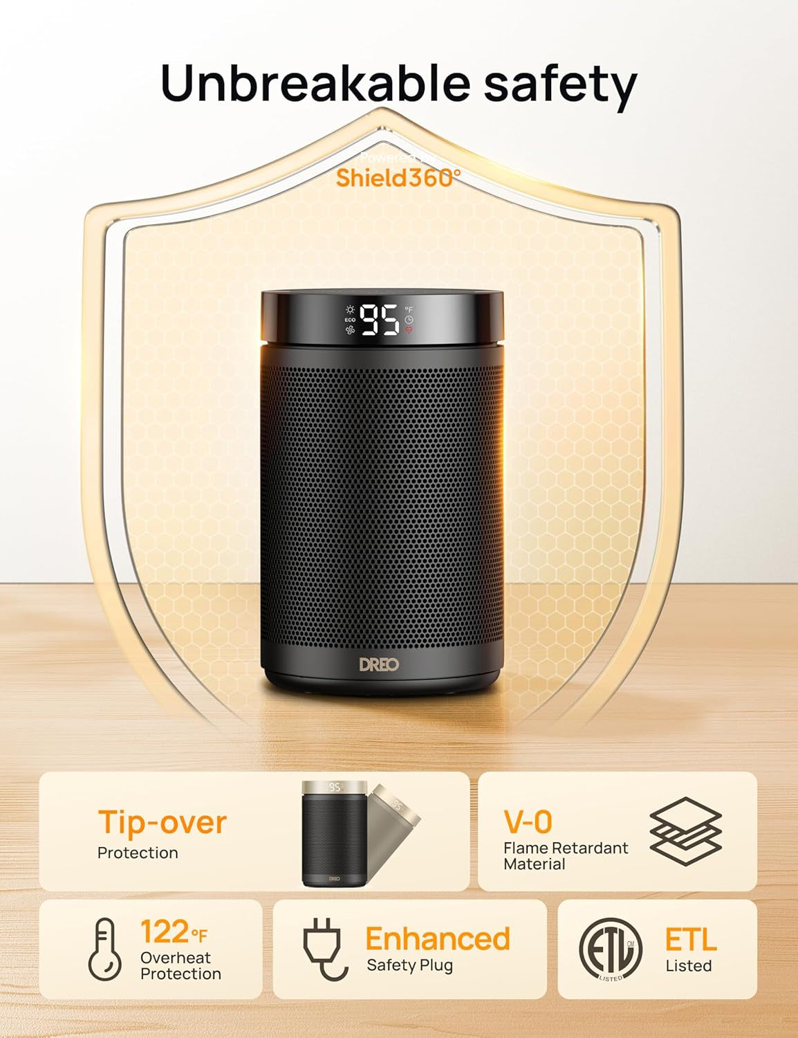 Portable 1500W Space Heater with Smart Thermostat, Digital Display & Eco Mode – Fast Heating Ceramic Indoor Heater for Bedroom, Office & Home