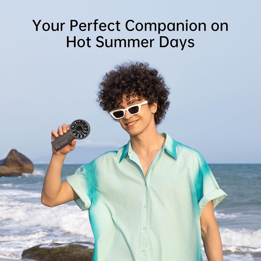 Portable Handheld Fan – USB Rechargeable Personal Fan with 3600mAh Battery, LED Display, 5 Speeds, Powerful Motor, Lanyard for Travel, Beach, Makeup and Outdoor Use