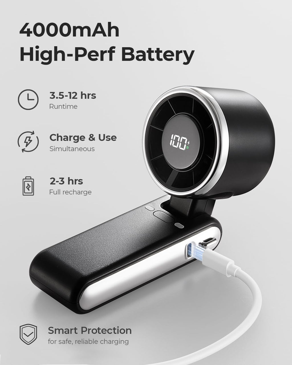 Portable Turbo Handheld Fan – 4000mAh Rechargeable Personal Fan with 5 Speed Settings
