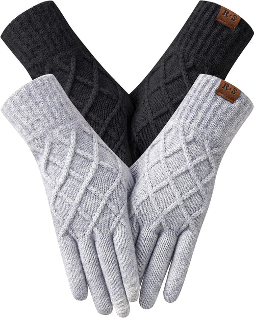 2-Pack Women's Winter Touchscreen Gloves – Thermal Knit Gloves with Warm Lining