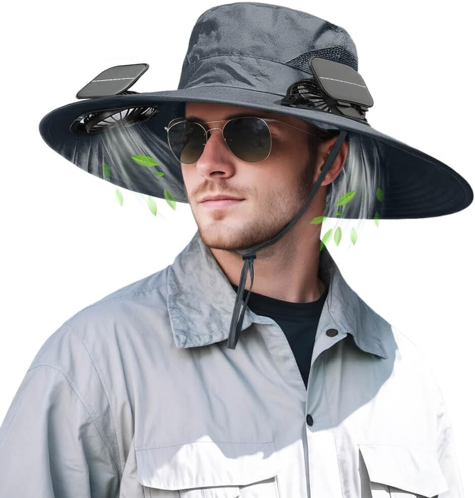 Solar Powered Fan Hat – Wide Brim Sun Hat with Dual Cooling Fans, UPF 50+ UV Protection for Men and Women, Outdoor Hat for Fishing, Beach, Gardening and Hiking