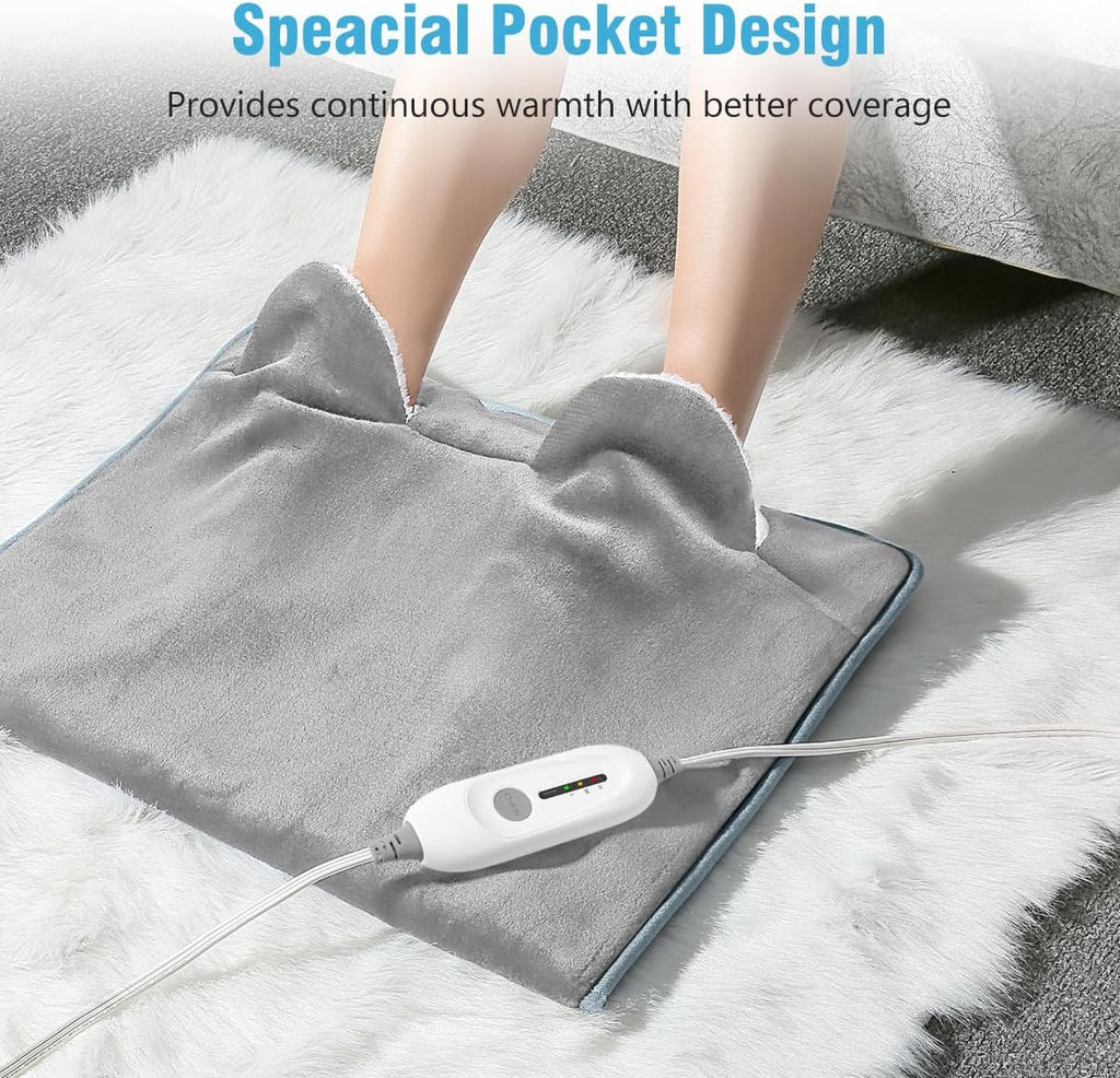 Electric Heated Foot Warmer – Soft Flannel Foot Heater with 3 Heat Levels, 2-Hour Auto-Off, Pocket Design for Feet, Abdomen, Cramps, and Pain Relief
