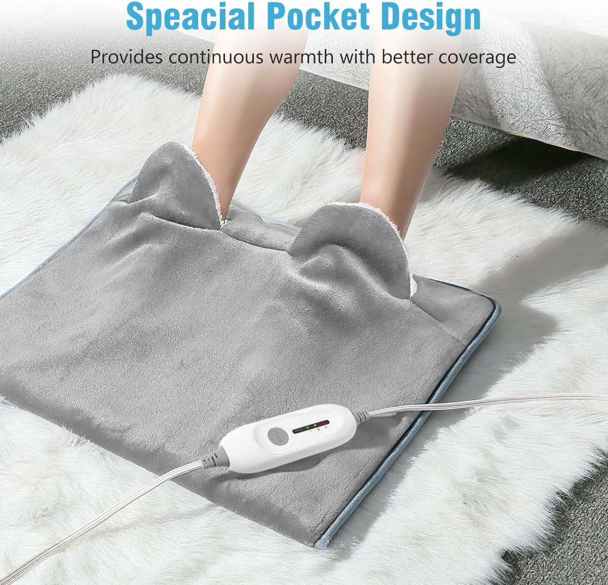 Electric Heated Foot Warmer – Soft Flannel Foot Heater with 3 Heat Levels, 2-Hour Auto-Off, Pocket Design for Feet, Abdomen, Cramps, and Pain Relief