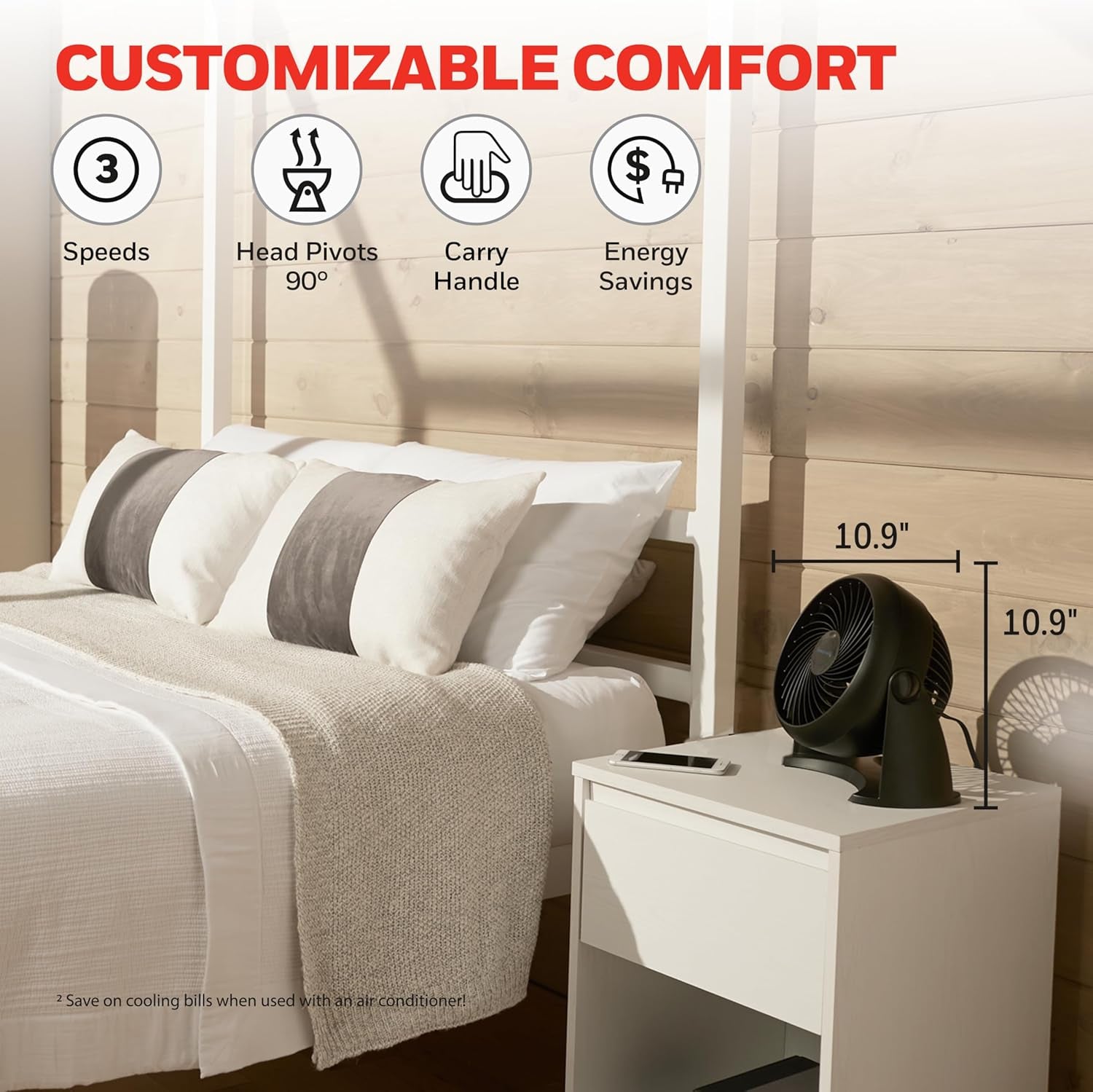 TurboForce Air Circulator Fan – Compact Tabletop Fan with 3 Speed Settings, 90° Pivoting Head, Quiet Personal Fan