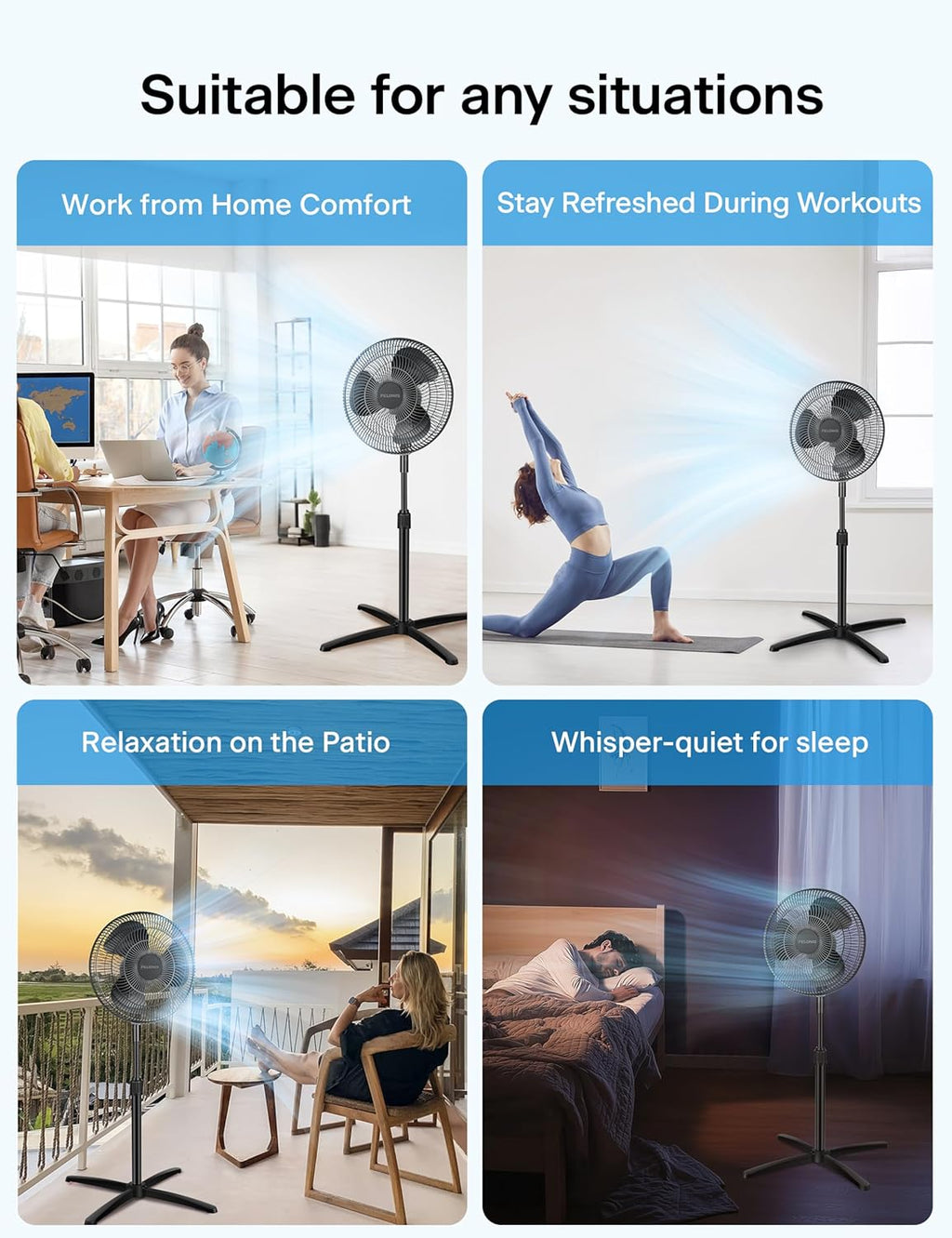 16-Inch Oscillating Pedestal Fan – Adjustable Height Standing Fan with 3 Speed Settings