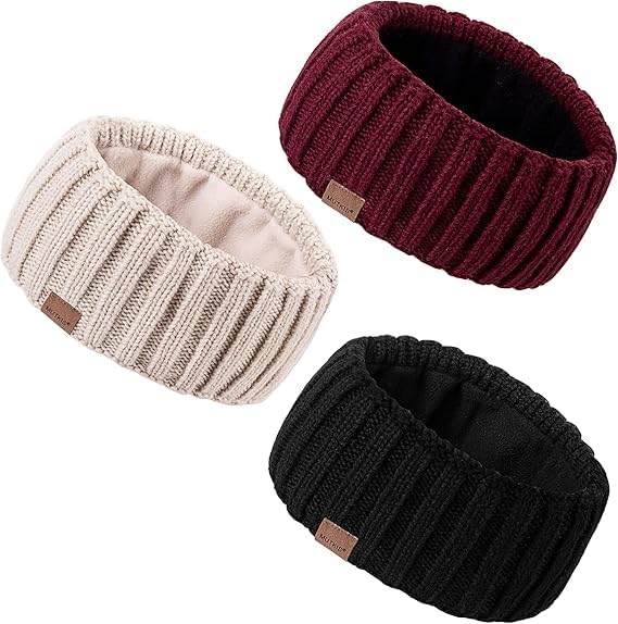 3-Pack Women's Winter Ear Warmer Headbands – Fleece-Lined Knit Ear Warmers