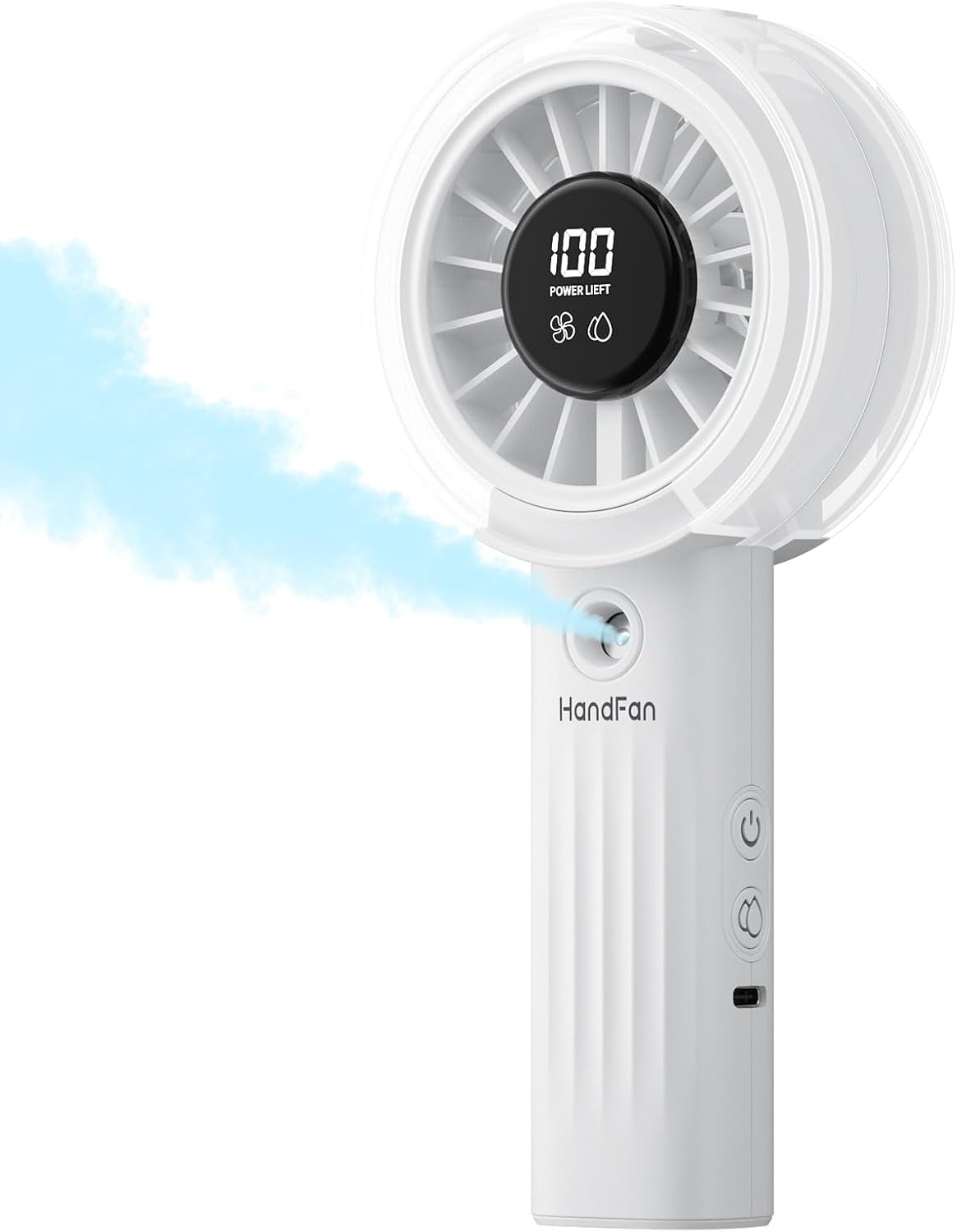 Portable Misting Fan – USB Rechargeable Handheld Cooling Fan with Water Mist Spray, LED Display, Powerful Quiet Airflow
