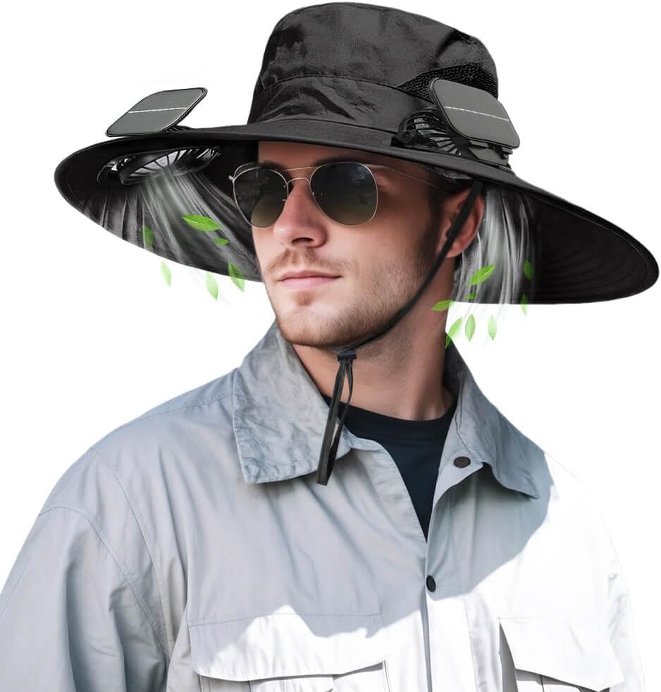Solar Powered Fan Hat – Wide Brim Sun Hat with Dual Cooling Fans, UPF 50+ UV Protection for Men and Women, Outdoor Hat for Fishing, Beach, Gardening and Hiking