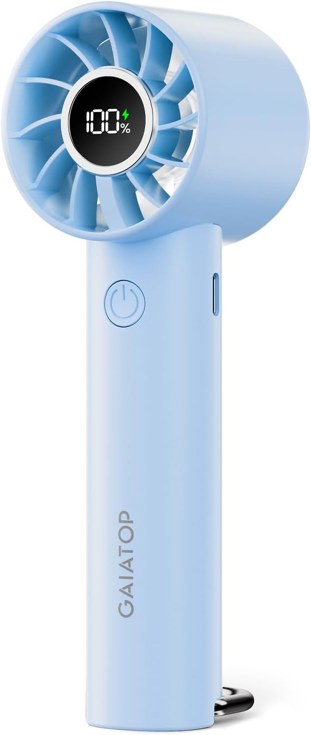 Portable Mini Fan, 3 Speeds, Rechargeable, Power Display & Flashlight – Lightweight Handheld Fan