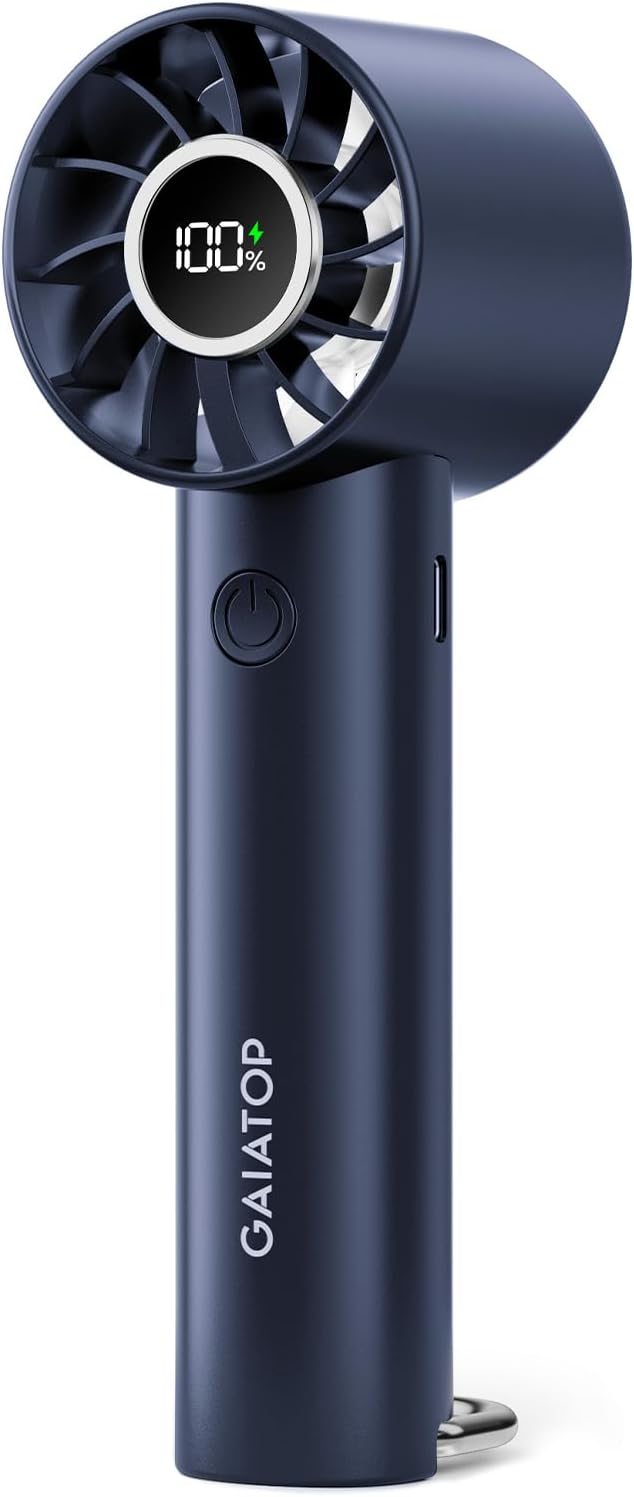 Portable Mini Fan, 3 Speeds, Rechargeable, Power Display & Flashlight – Lightweight Handheld Fan