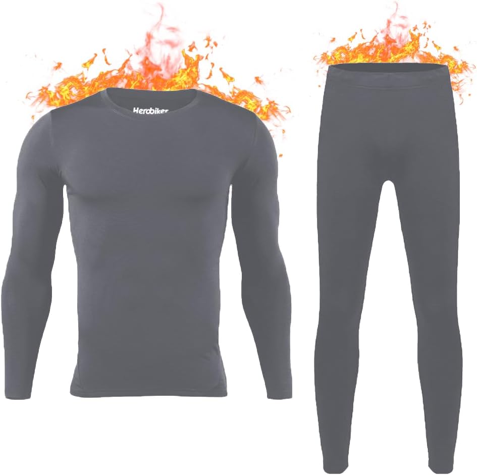 Men's Thermal Long Johns Set – Fleece-Lined Base Layer Top & Bottom for Winter, Skiing