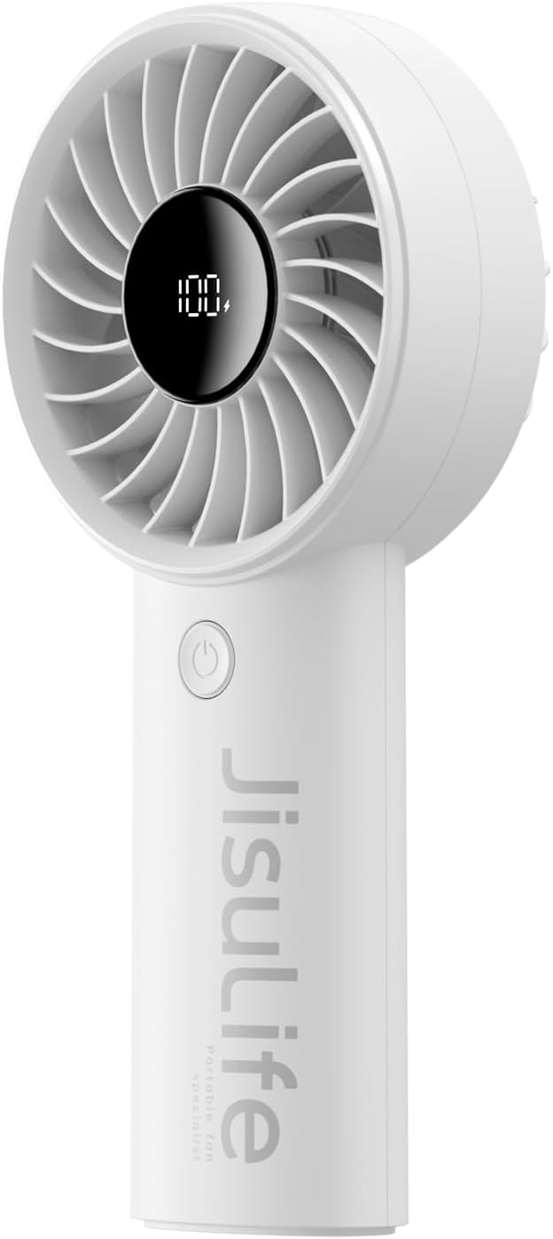 Portable Handheld Fan – USB Rechargeable Personal Fan with 3600mAh Battery, LED Display, 5 Speeds, Powerful Motor, Lanyard for Travel, Beach, Makeup and Outdoor Use