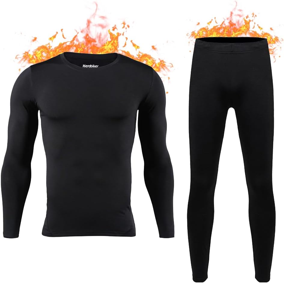 Men's Thermal Long Johns Set – Fleece-Lined Base Layer Top & Bottom for Winter, Skiing