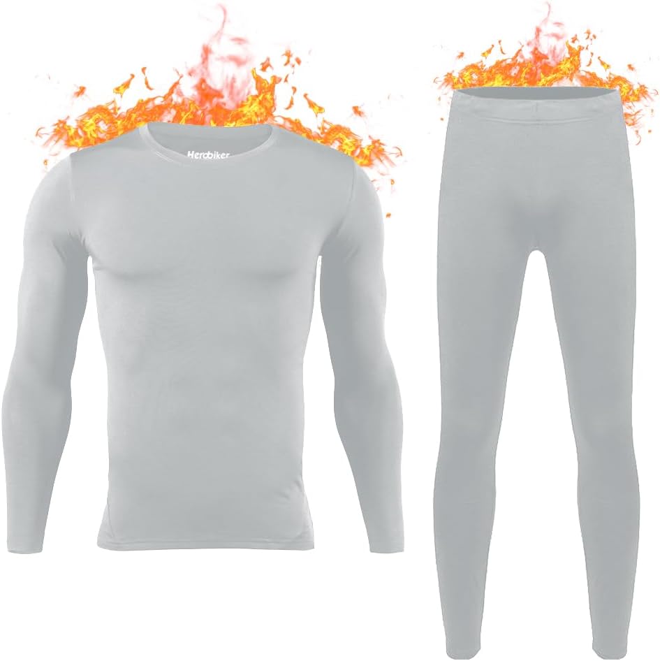Men's Thermal Long Johns Set – Fleece-Lined Base Layer Top & Bottom for Winter, Skiing
