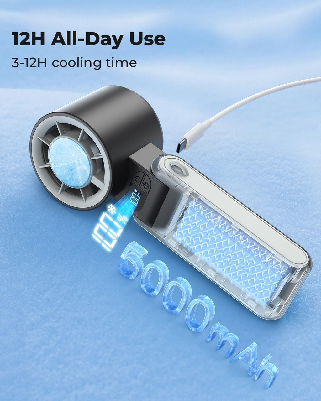 Portable Handheld Cooling Fan with Ice Plate – 5000mAh Rechargeable Personal Fan, Instant Cooling