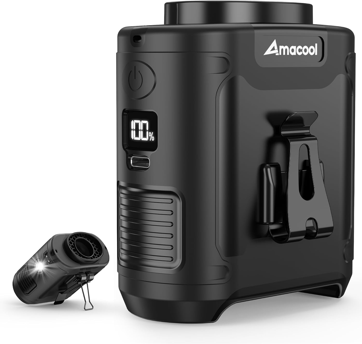 Portable Waist Fan Clip On, MAX 40H Work Time, 10000Mah Rechargeable Wearable Shirt Fan with Light, 16000RPM Powerful 5 Speeds Belt Fans Personal Cooling Fans for Outdoor Jobsite Travel