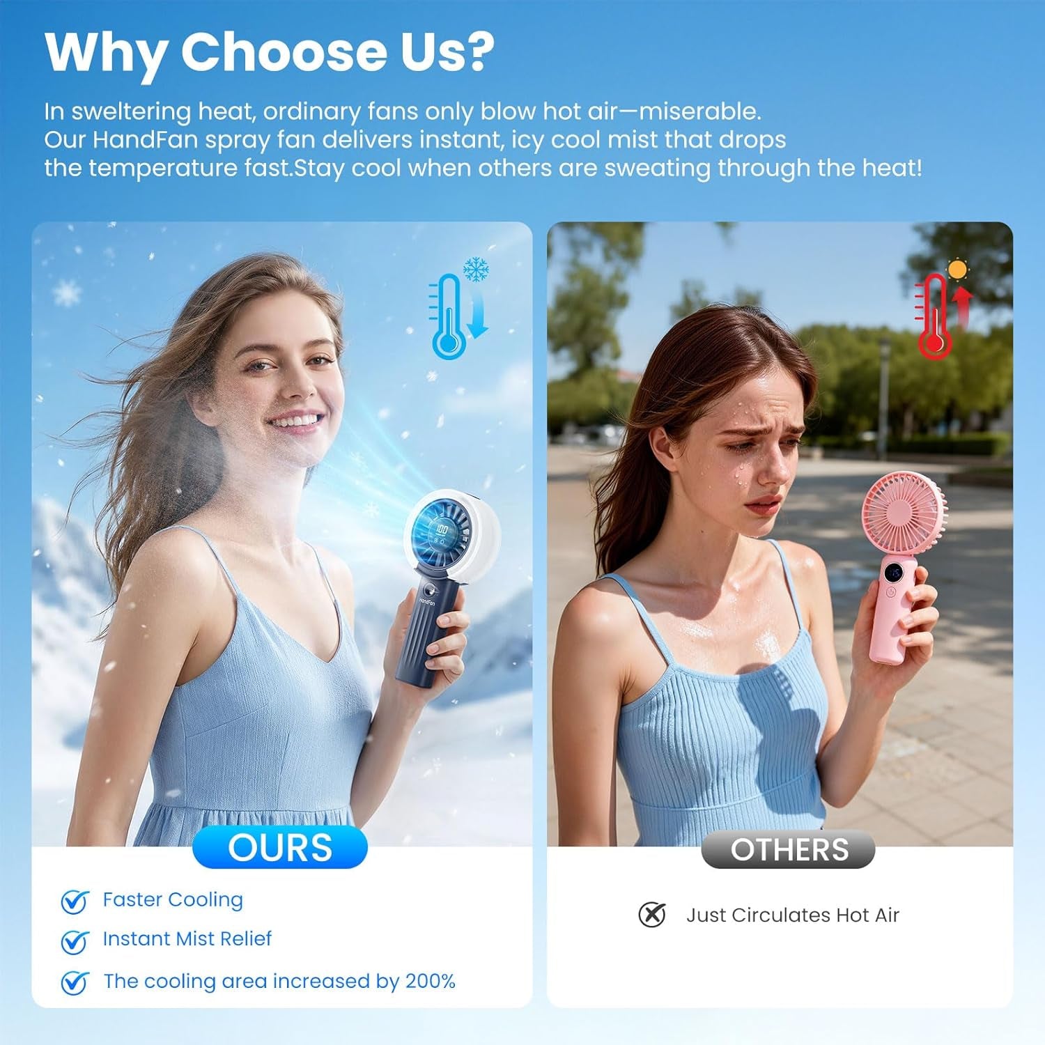Portable Misting Fan – USB Rechargeable Handheld Cooling Fan with Water Mist Spray, LED Display, Powerful Quiet Airflow
