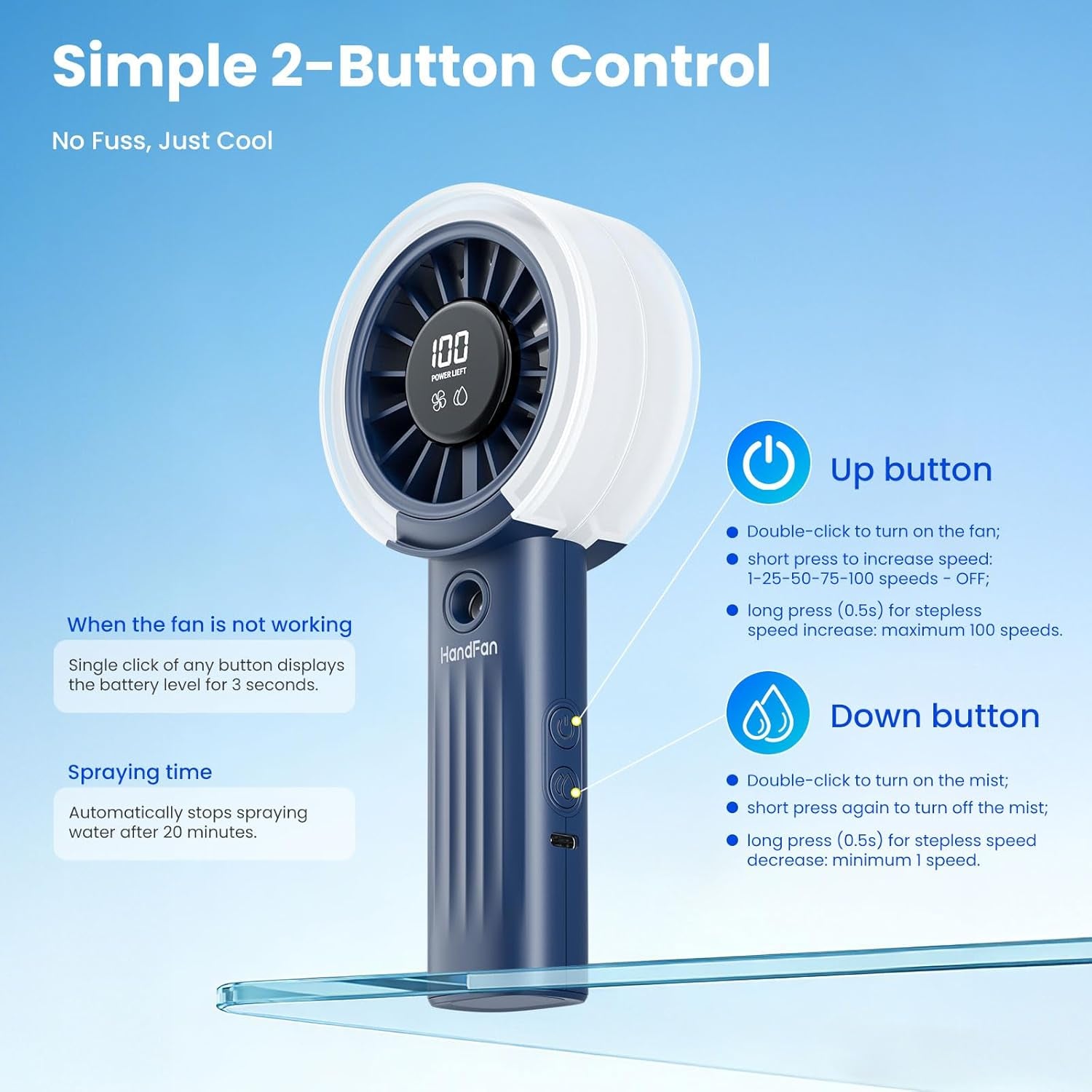 Portable Misting Fan – USB Rechargeable Handheld Cooling Fan with Water Mist Spray, LED Display, Powerful Quiet Airflow