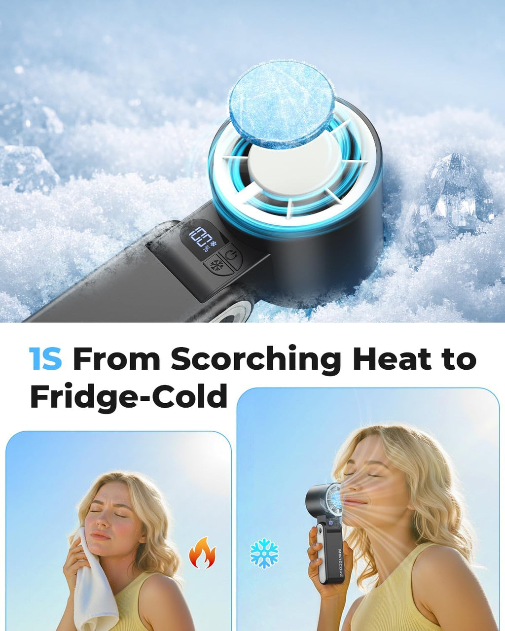 Portable Handheld Cooling Fan with Ice Plate – 5000mAh Rechargeable Personal Fan, Instant Cooling