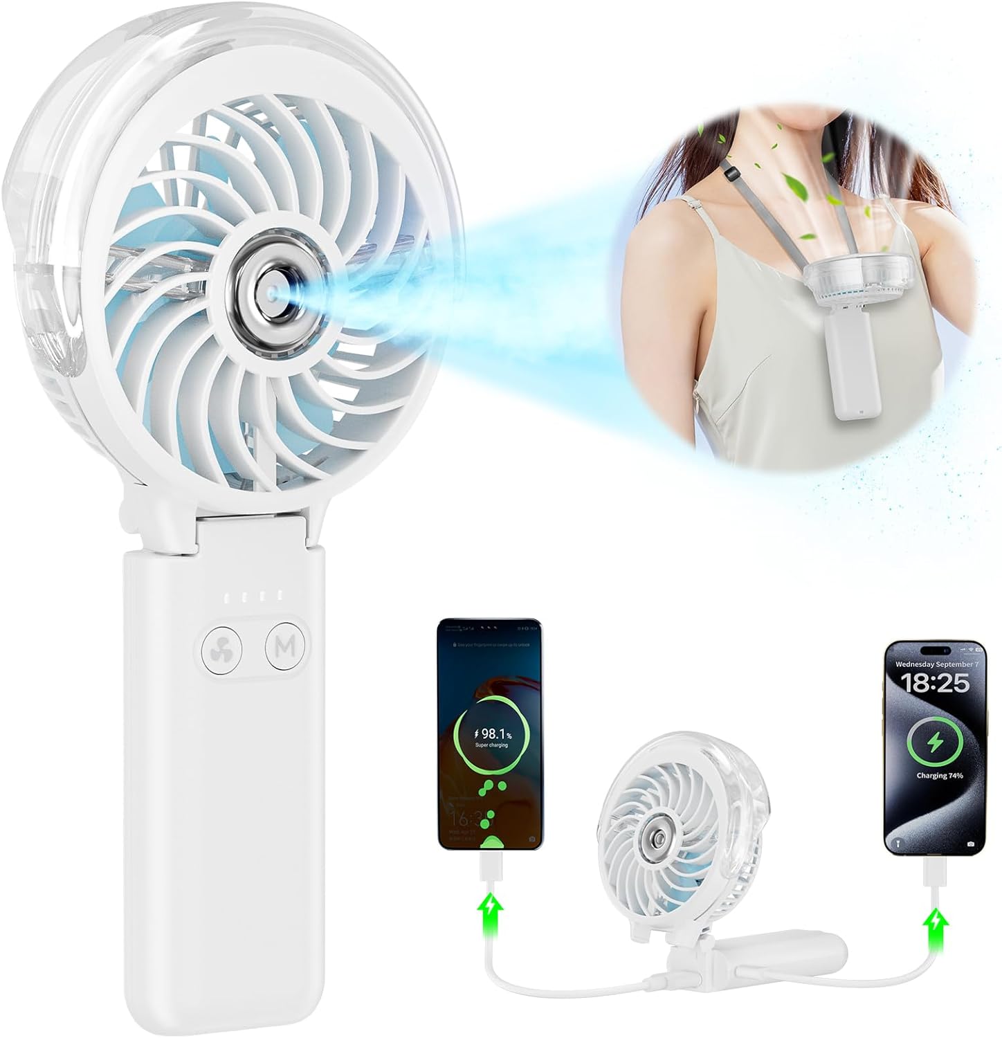 5200mAh Handheld Misting Fan – Portable Rechargeable Cooling Fan with Water Mist Spray