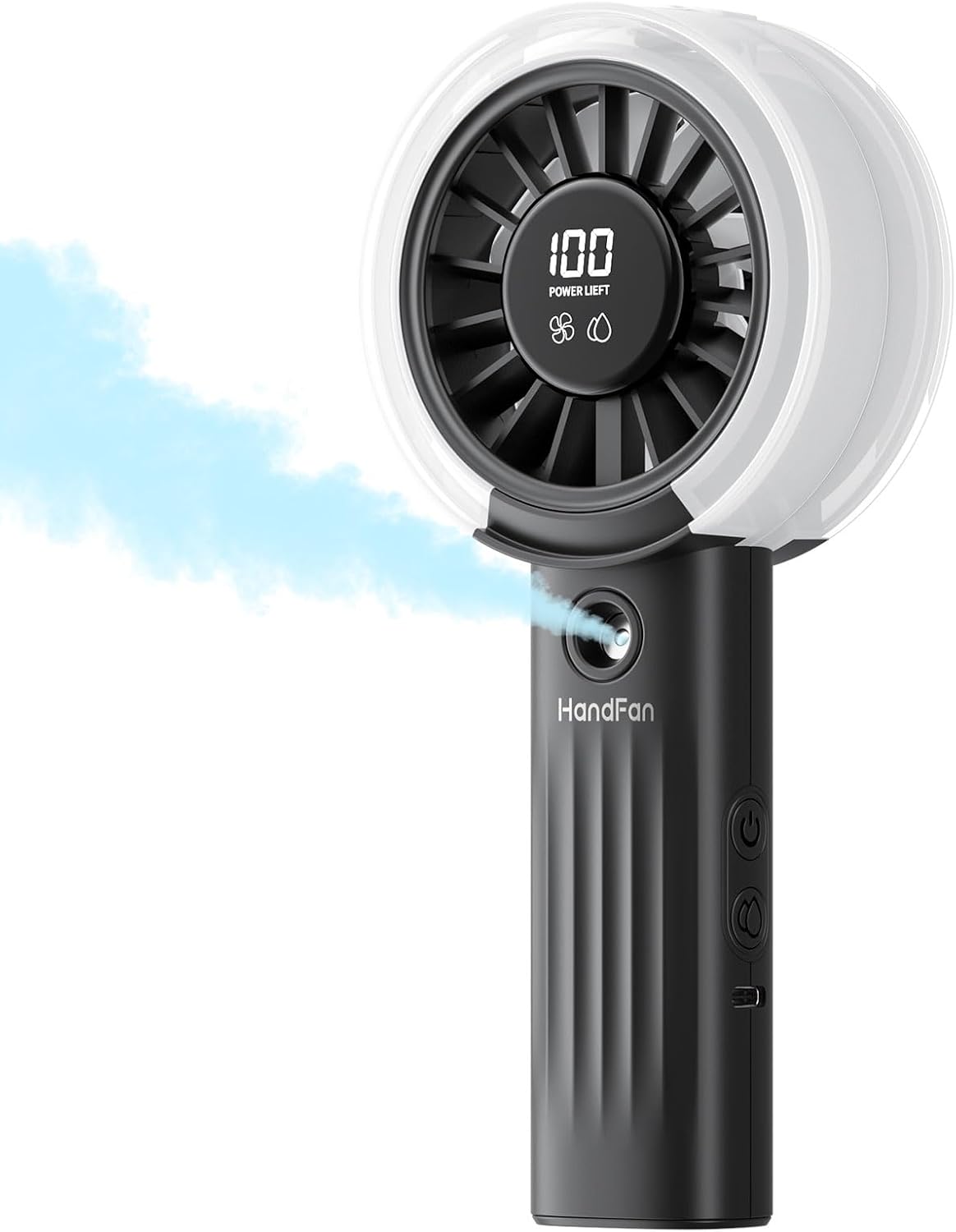 Portable Misting Fan – USB Rechargeable Handheld Cooling Fan with Water Mist Spray, LED Display, Powerful Quiet Airflow