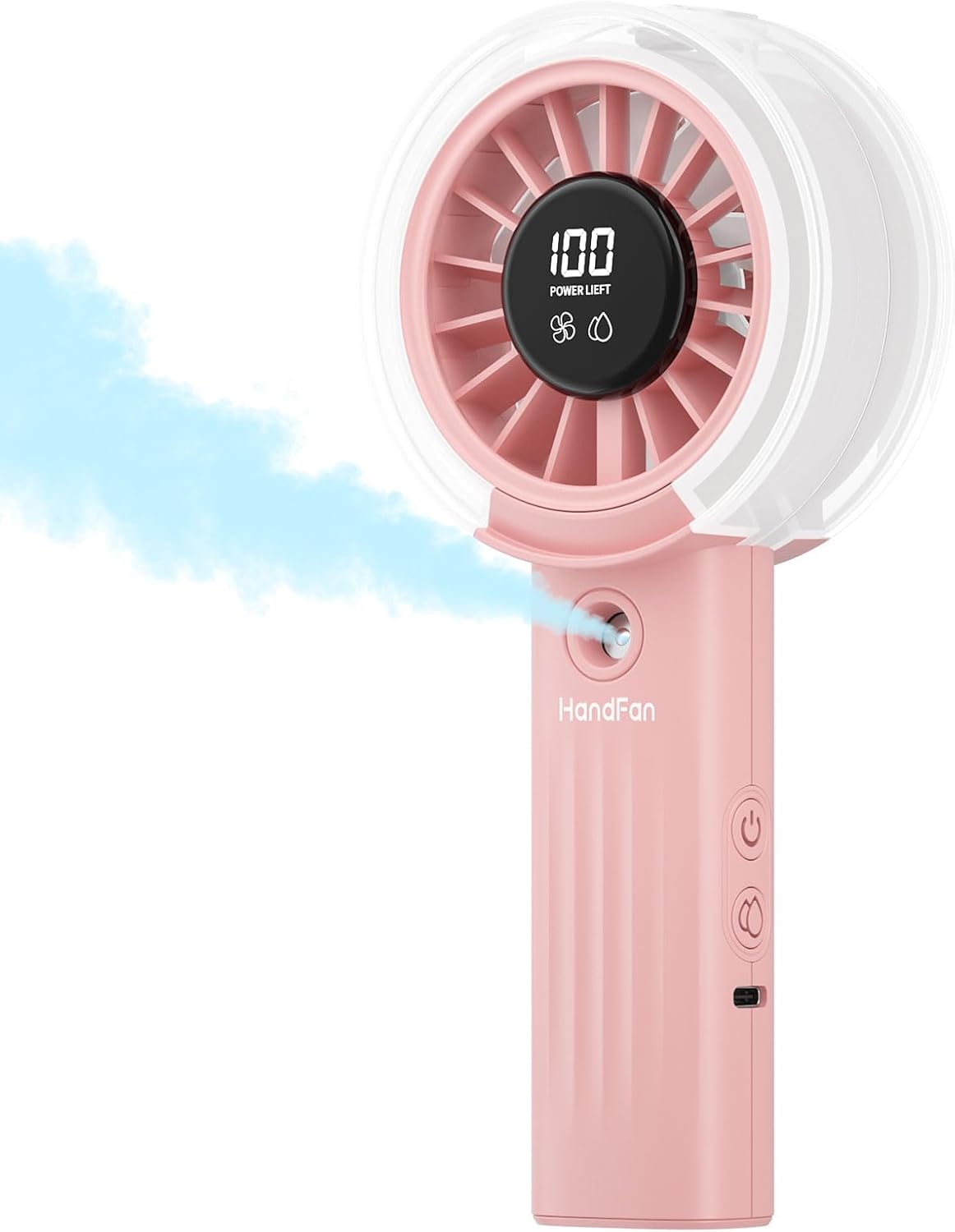 Portable Misting Fan – USB Rechargeable Handheld Cooling Fan with Water Mist Spray, LED Display, Powerful Quiet Airflow