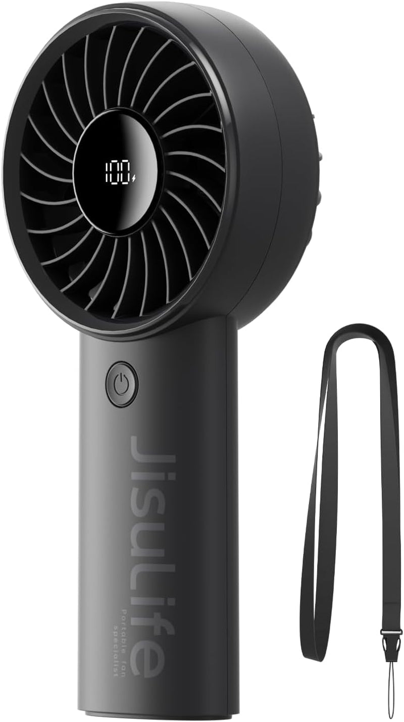 Portable Handheld Fan – USB Rechargeable Personal Fan with 3600mAh Battery, LED Display, 5 Speeds, Powerful Motor, Lanyard for Travel, Beach, Makeup and Outdoor Use