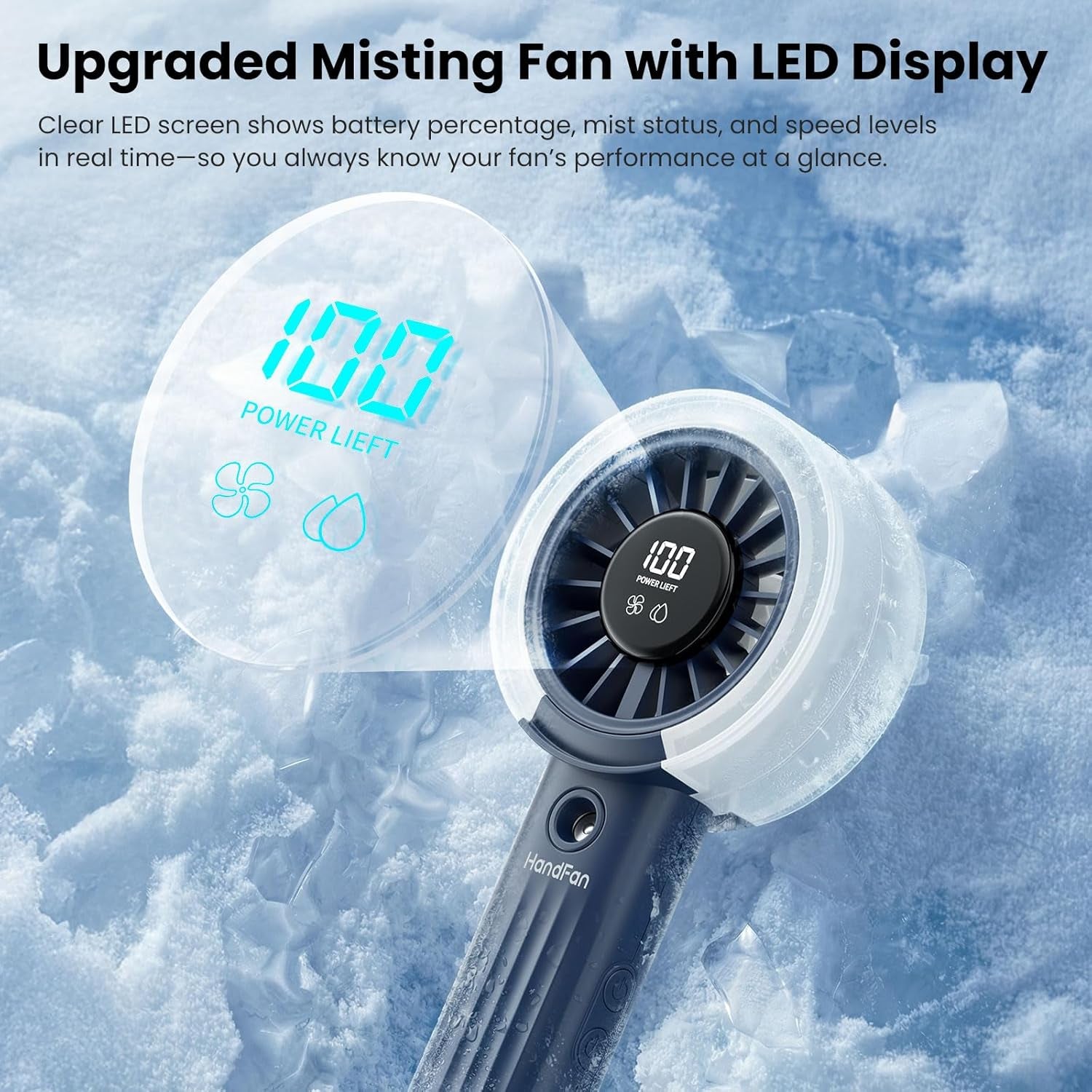Portable Misting Fan – USB Rechargeable Handheld Cooling Fan with Water Mist Spray, LED Display, Powerful Quiet Airflow
