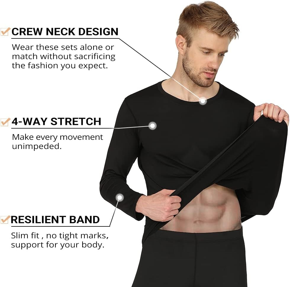 Men's Thermal Long Johns Set – Fleece-Lined Base Layer Top & Bottom for Winter, Skiing