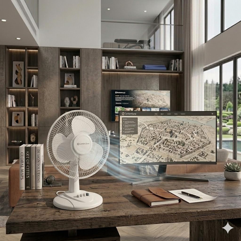 12-Inch Oscillating Table Fan – Quiet Air Circulator with 3 Speed Settings, Adjustable Tilt, Wide-Angle Oscillation