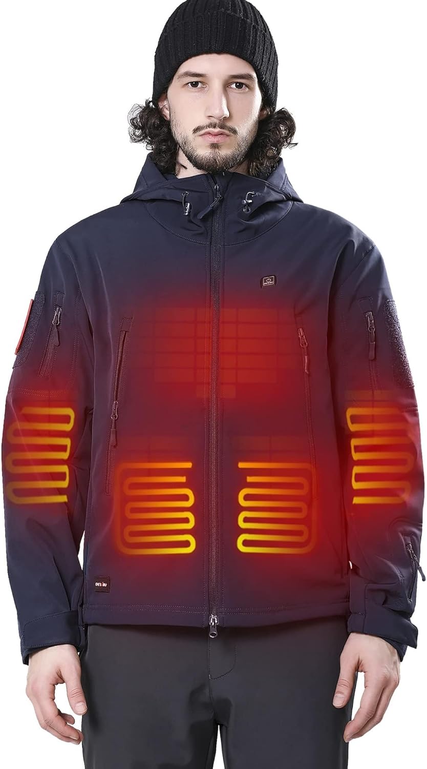 Men’s Heated Jacket with 12V Battery Pack, Electric Heating Coat, Soft Shell Waterproof Winter Jacket with Adjustable Temperature for Outdoor Work, Hunting, Hiking & Skiing