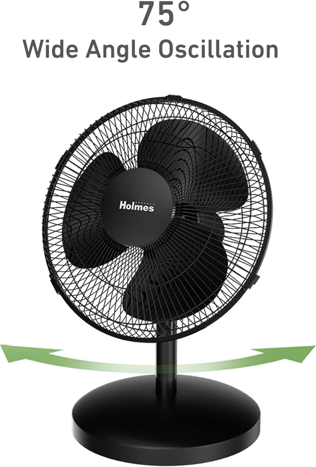 Oscillating Table Fan – Quiet Personal Desk Fan with 3 Speed Settings, 75° Wide-Angle Oscillation, 15° Adjustable Tilt