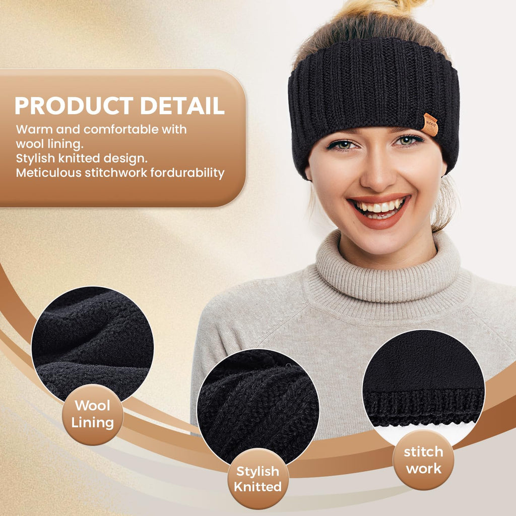 3-Pack Women's Winter Ear Warmer Headbands – Fleece-Lined Knit Ear Warmers