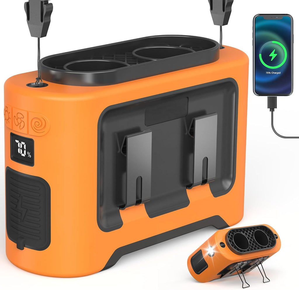 Portable 14500mAh-20000mAh Waist Fan, Dual Motor Clip-On Fan with 10 Speeds, 40H Runtime, Hands-Free Belt & Neck Design