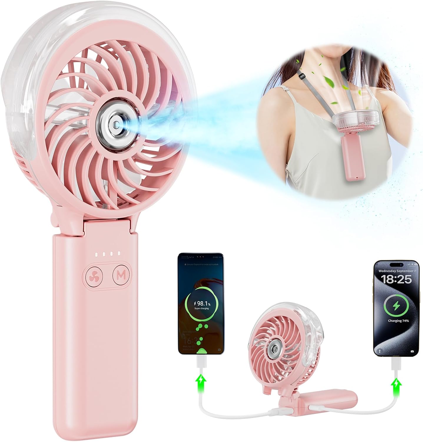 5200mAh Handheld Misting Fan – Portable Rechargeable Cooling Fan with Water Mist Spray