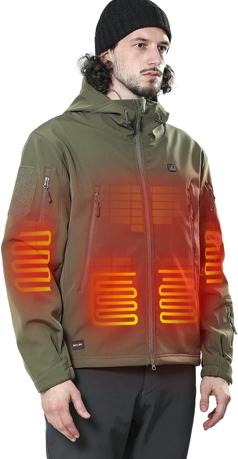 Men’s Heated Jacket with 12V Battery Pack, Electric Heating Coat, Soft Shell Waterproof Winter Jacket with Adjustable Temperature for Outdoor Work, Hunting, Hiking & Skiing