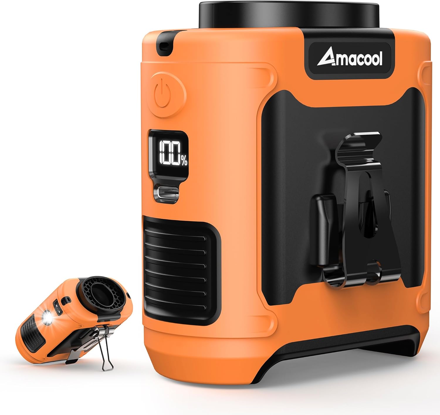 Portable Waist Fan Clip On, MAX 40H Work Time, 10000Mah Rechargeable Wearable Shirt Fan with Light, 16000RPM Powerful 5 Speeds Belt Fans Personal Cooling Fans for Outdoor Jobsite Travel