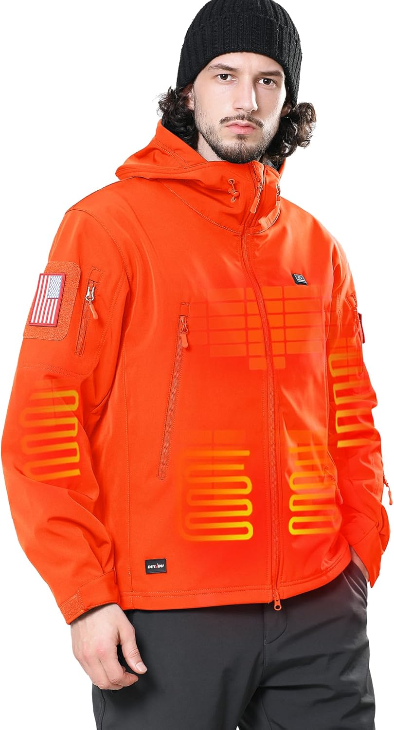 Men’s Heated Jacket with 12V Battery Pack, Electric Heating Coat, Soft Shell Waterproof Winter Jacket with Adjustable Temperature for Outdoor Work, Hunting, Hiking & Skiing