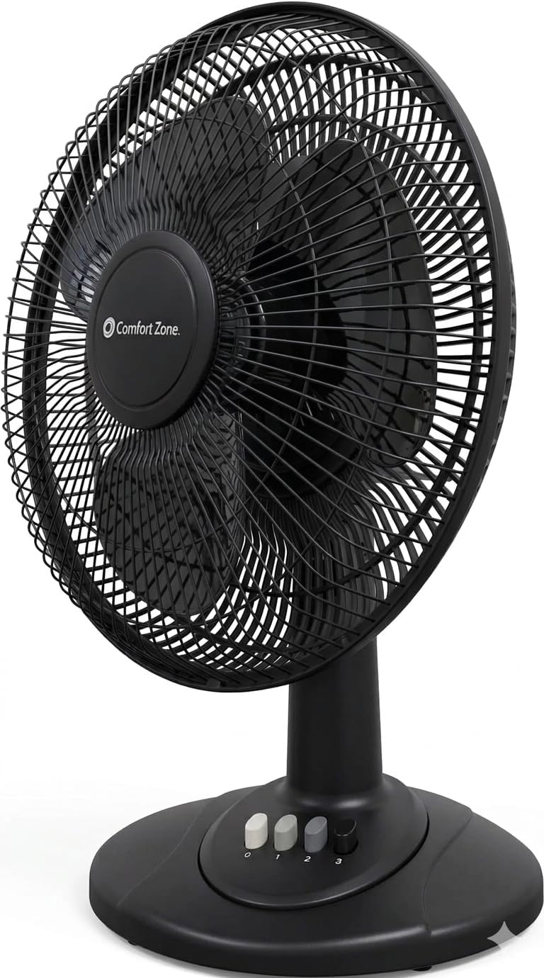 12-Inch Oscillating Table Fan – Quiet Air Circulator with 3 Speed Settings, Adjustable Tilt, Wide-Angle Oscillation
