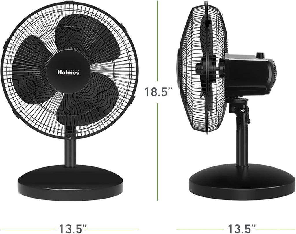 Oscillating Table Fan – Quiet Personal Desk Fan with 3 Speed Settings, 75° Wide-Angle Oscillation, 15° Adjustable Tilt