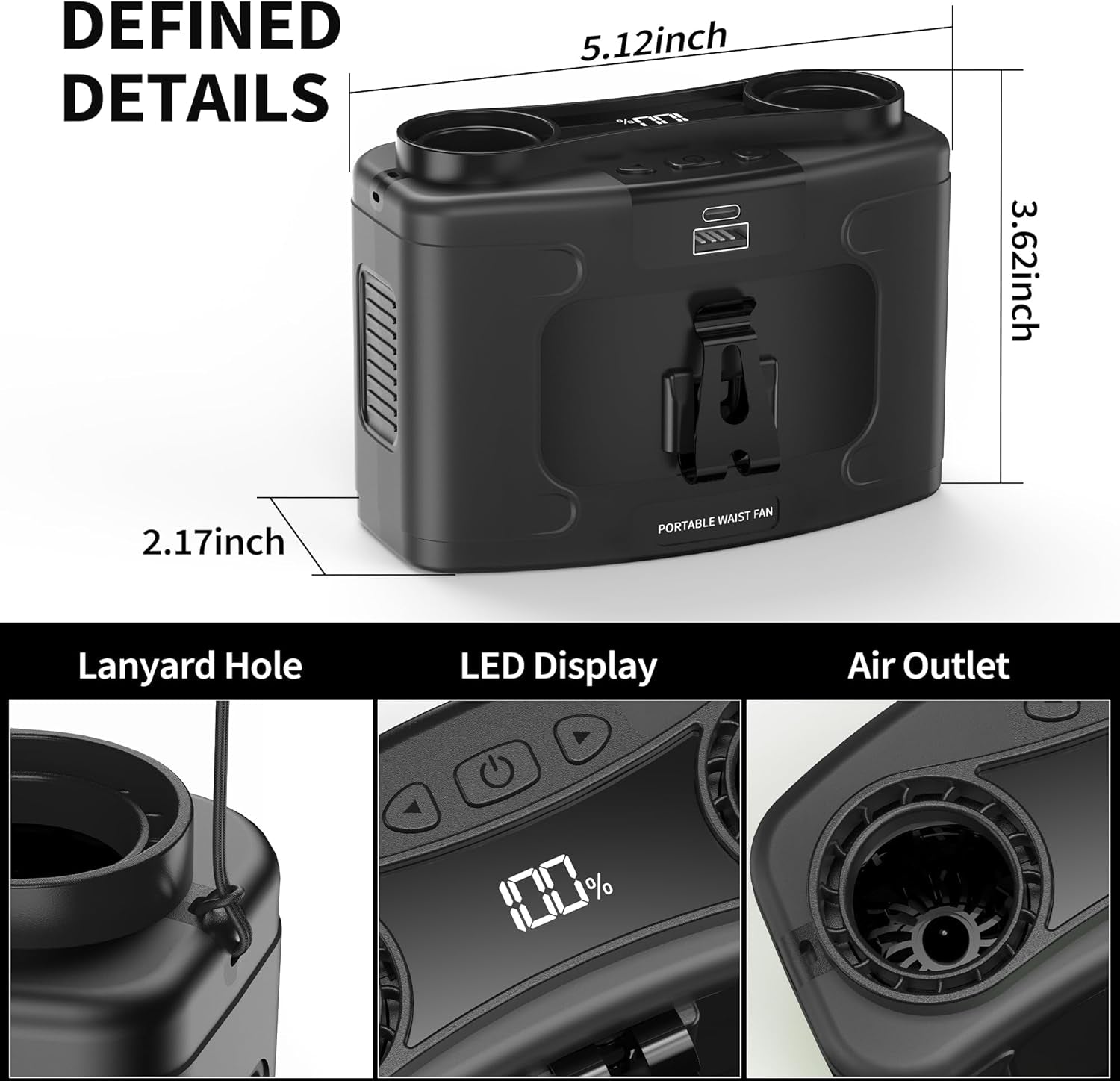 Portable 14500mAh-20000mAh Waist Fan, Dual Motor Clip-On Fan with 10 Speeds, 40H Runtime, Hands-Free Belt & Neck Design