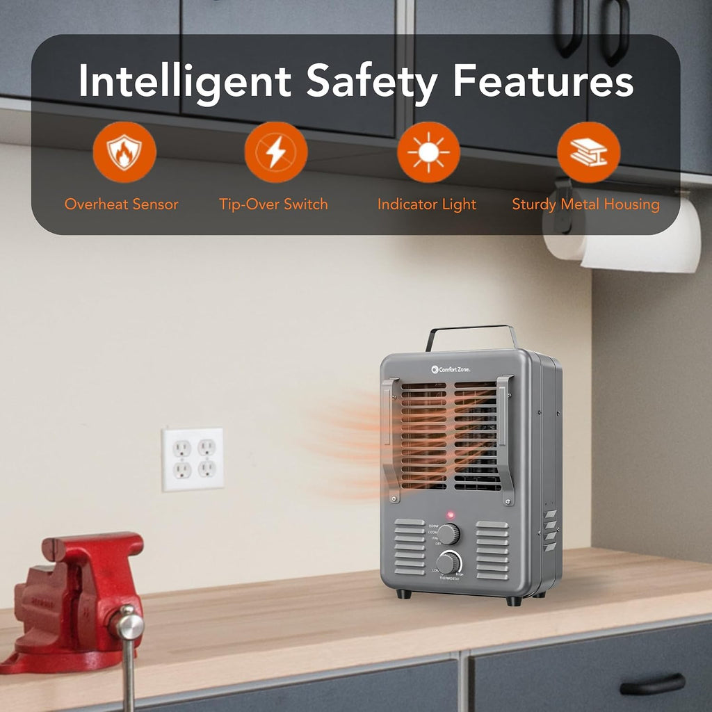 1500W Portable Utility Space Heater – Milkhouse Style Electric Heater with Adjustable Thermostat