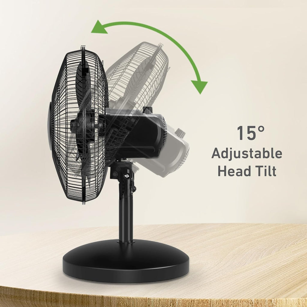 Oscillating Table Fan – Quiet Personal Desk Fan with 3 Speed Settings, 75° Wide-Angle Oscillation, 15° Adjustable Tilt